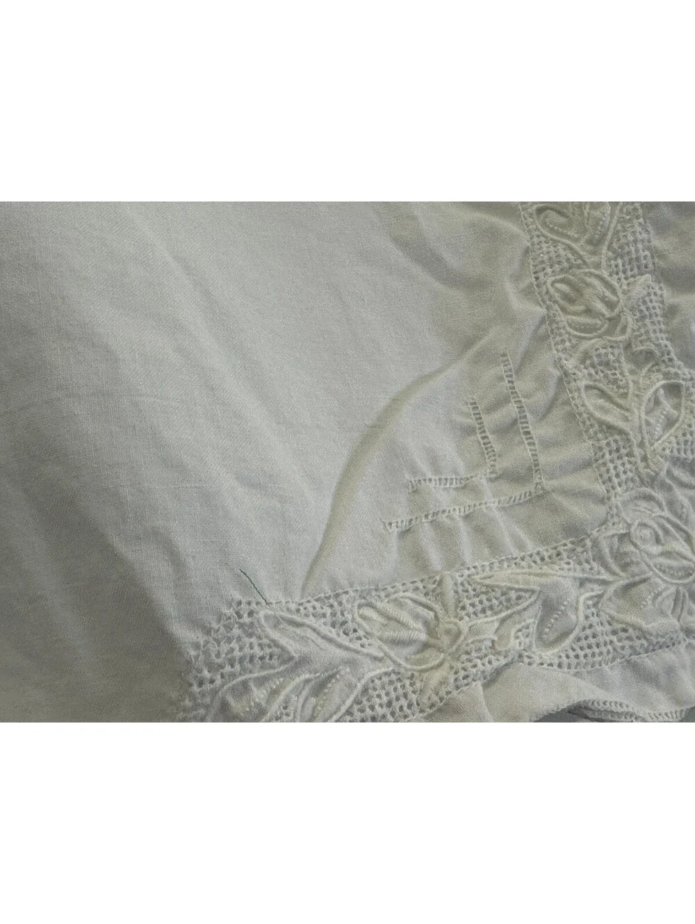 Vintage Card Table Tablecloth Topper Decorative Floral Embroidery Cutwork